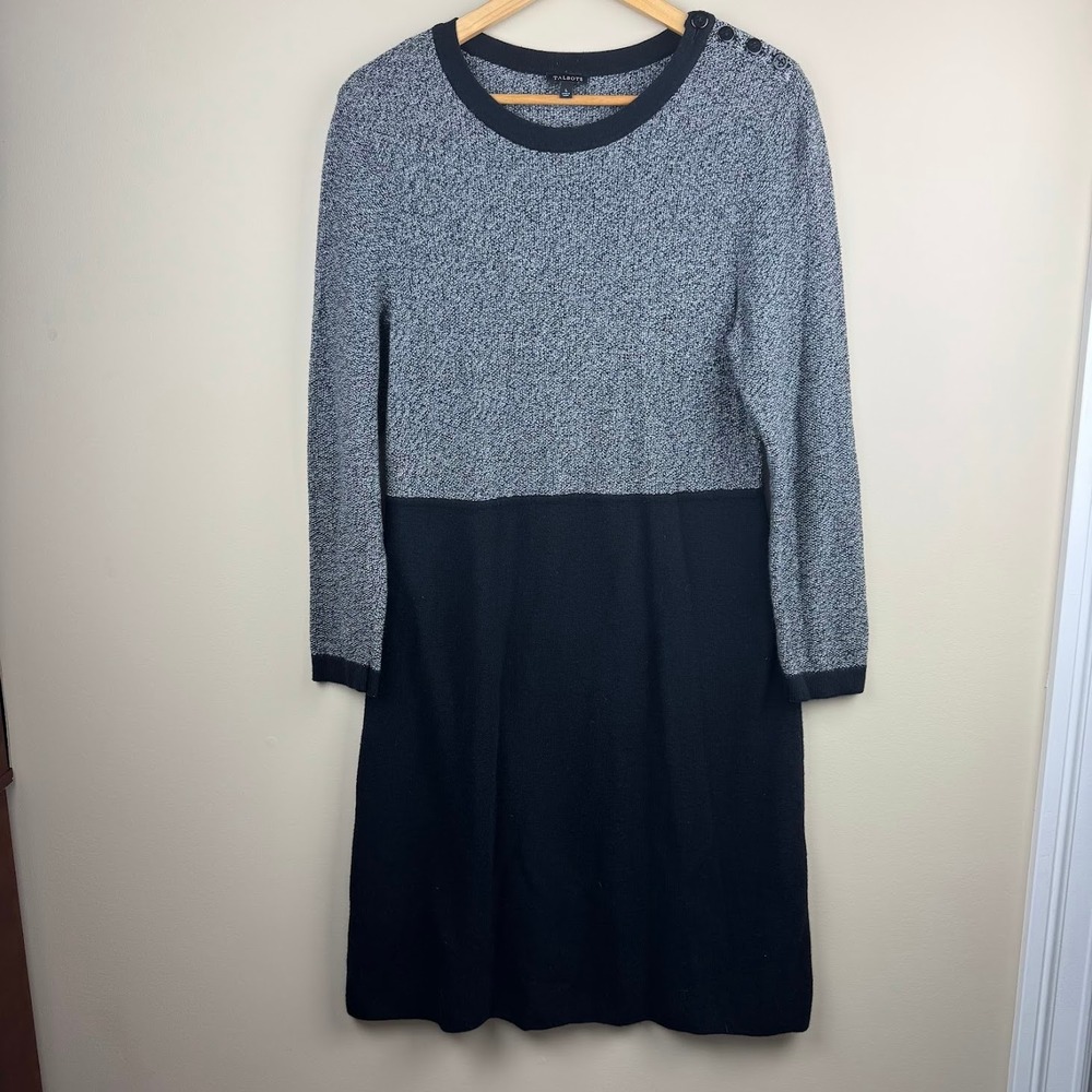 Talbots Womens Colorblock Sweater Dress Grey Cashmere Blend L‎